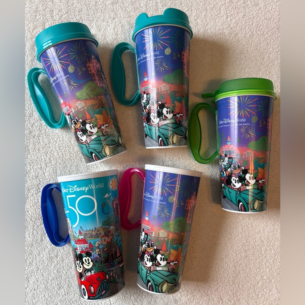 Disney World WDW Refillable Mugs Bundle (5), 50th Anniversary Mug Included